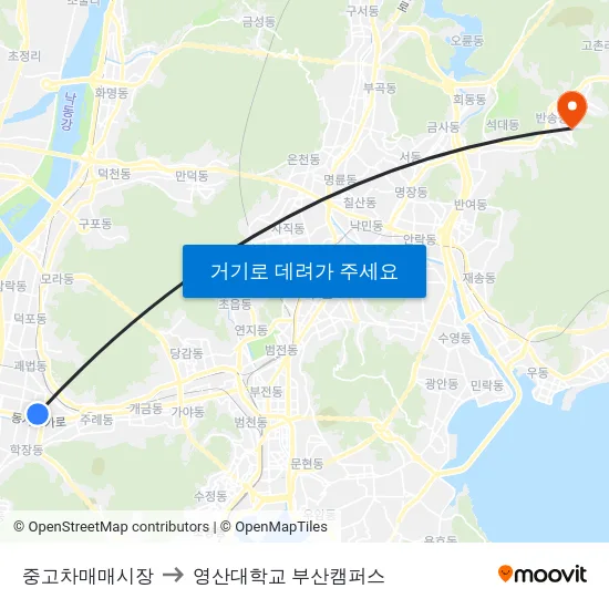 중고차매매시장 to 영산대학교 부산캠퍼스 map
