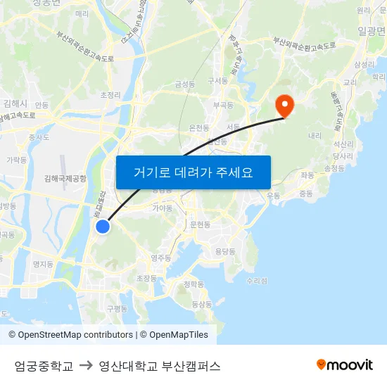 엄궁중학교 to 영산대학교 부산캠퍼스 map