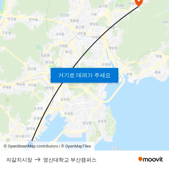자갈치시장 to 영산대학교 부산캠퍼스 map