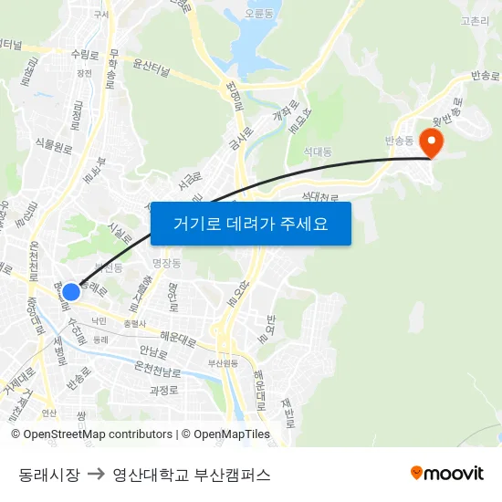 동래시장 to 영산대학교 부산캠퍼스 map