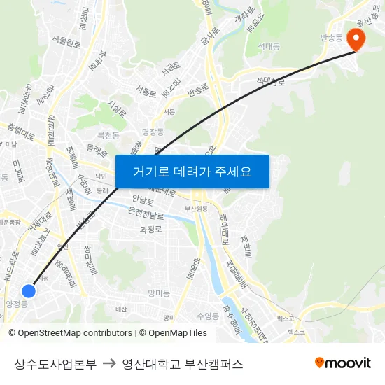 상수도사업본부 to 영산대학교 부산캠퍼스 map