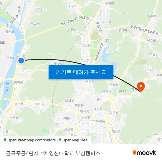 금곡주공4단지 to 영산대학교 부산캠퍼스 map