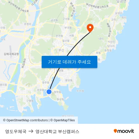 영도우체국 to 영산대학교 부산캠퍼스 map