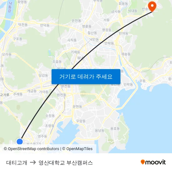 대티고개 to 영산대학교 부산캠퍼스 map