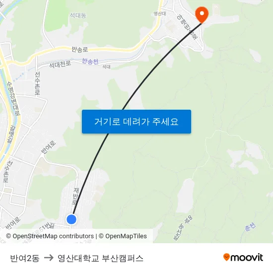 반여2동 to 영산대학교 부산캠퍼스 map