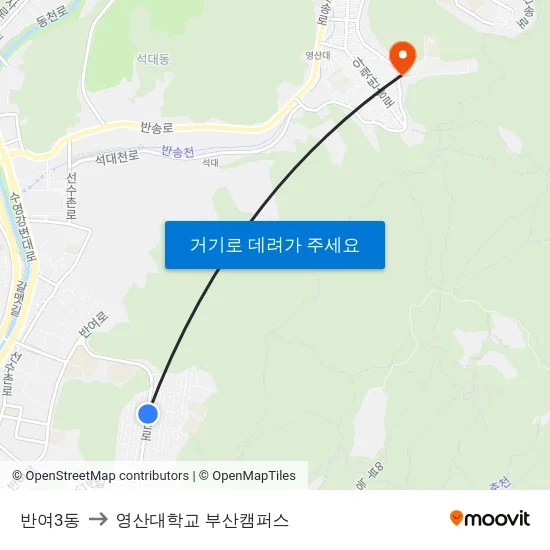 반여3동 to 영산대학교 부산캠퍼스 map