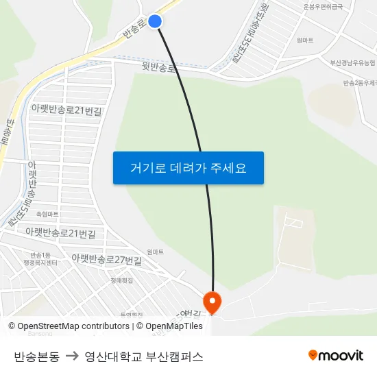 반송본동 to 영산대학교 부산캠퍼스 map