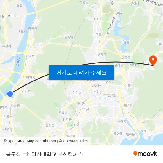 북구청 to 영산대학교 부산캠퍼스 map