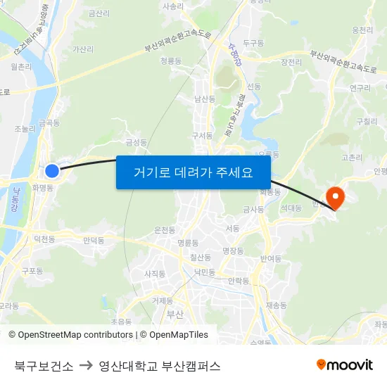 북구보건소 to 영산대학교 부산캠퍼스 map