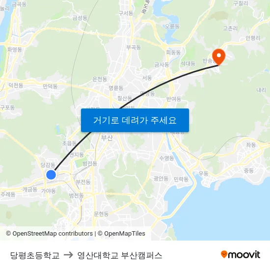 당평초등학교 to 영산대학교 부산캠퍼스 map