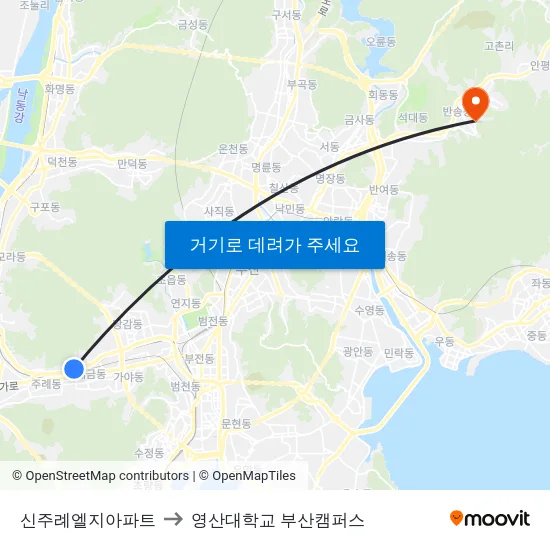 신주례엘지아파트 to 영산대학교 부산캠퍼스 map