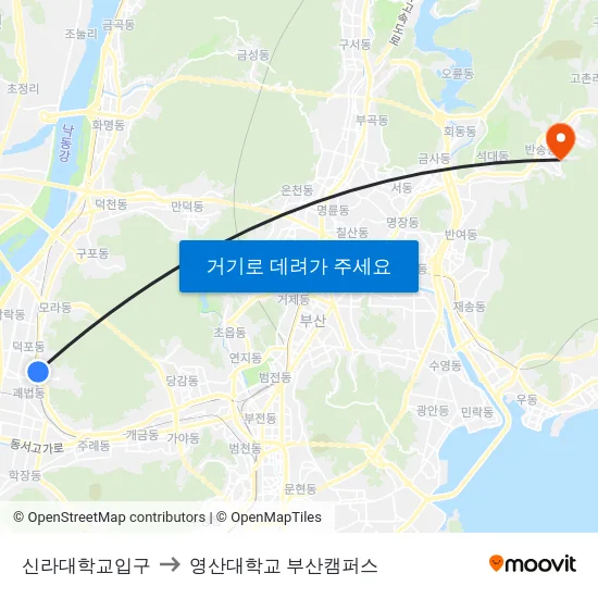 신라대학교입구 to 영산대학교 부산캠퍼스 map