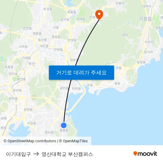이기대입구 to 영산대학교 부산캠퍼스 map