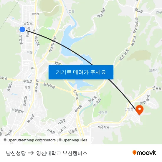 남산성당 to 영산대학교 부산캠퍼스 map