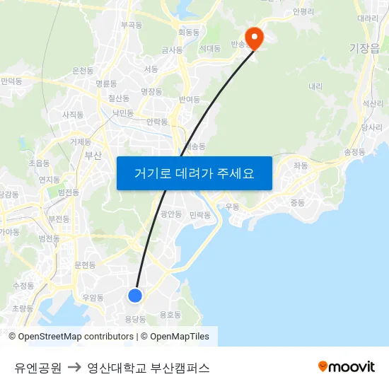 유엔공원 to 영산대학교 부산캠퍼스 map