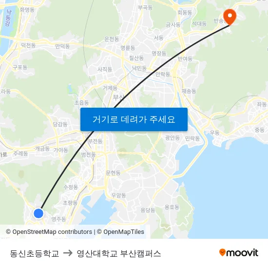 동신초등학교 to 영산대학교 부산캠퍼스 map