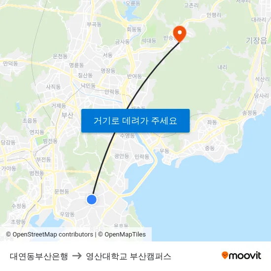대연동부산은행 to 영산대학교 부산캠퍼스 map