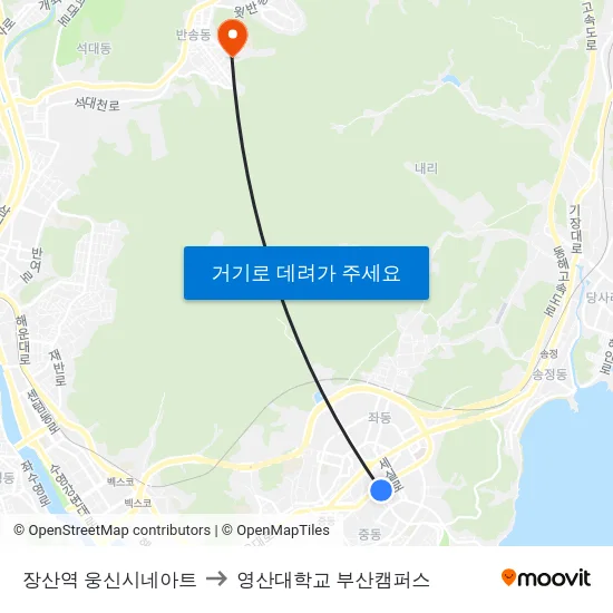 장산역 웅신시네아트 to 영산대학교 부산캠퍼스 map
