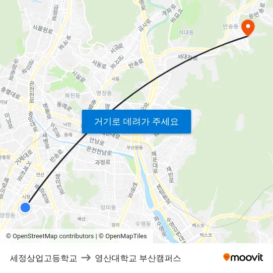 세정상업고등학교 to 영산대학교 부산캠퍼스 map
