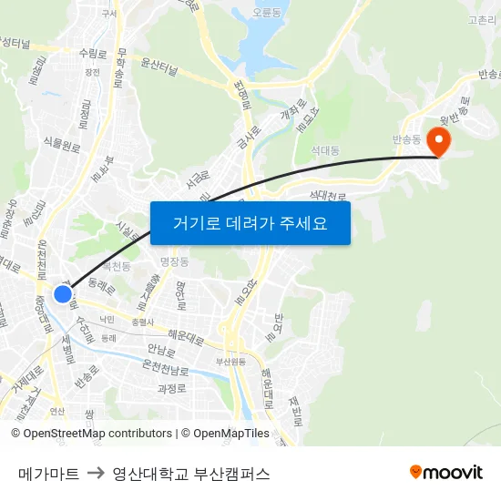 메가마트 to 영산대학교 부산캠퍼스 map