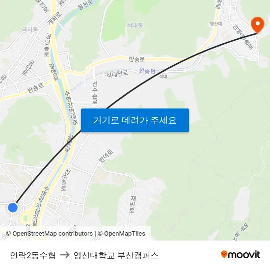 안락2동수협 to 영산대학교 부산캠퍼스 map