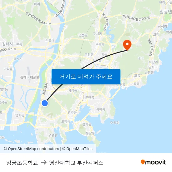 엄궁초등학교 to 영산대학교 부산캠퍼스 map