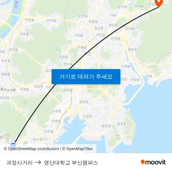 괴정사거리 to 영산대학교 부산캠퍼스 map