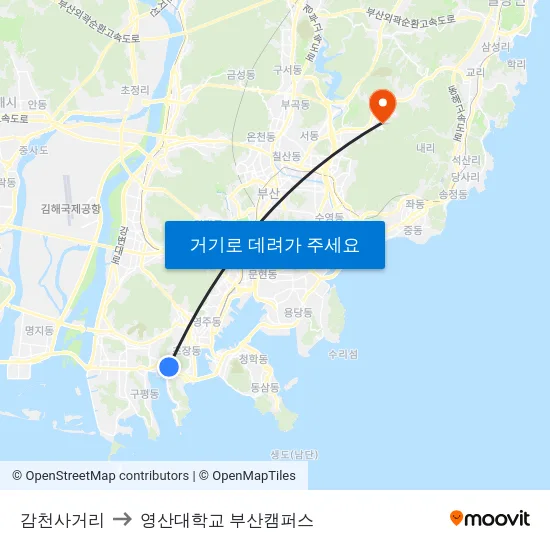 감천사거리 to 영산대학교 부산캠퍼스 map