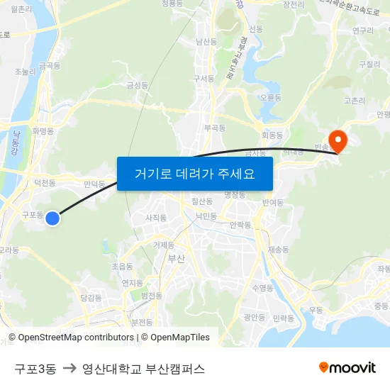 구포3동 to 영산대학교 부산캠퍼스 map