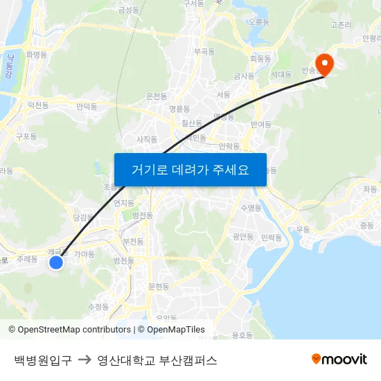 백병원입구 to 영산대학교 부산캠퍼스 map