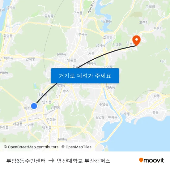 부암3동주민센터 to 영산대학교 부산캠퍼스 map