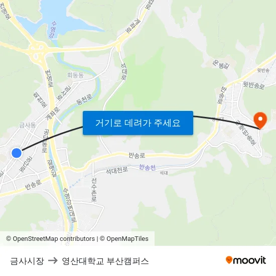 금사시장 to 영산대학교 부산캠퍼스 map