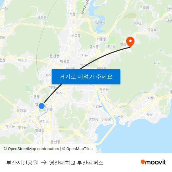 부산시민공원 to 영산대학교 부산캠퍼스 map