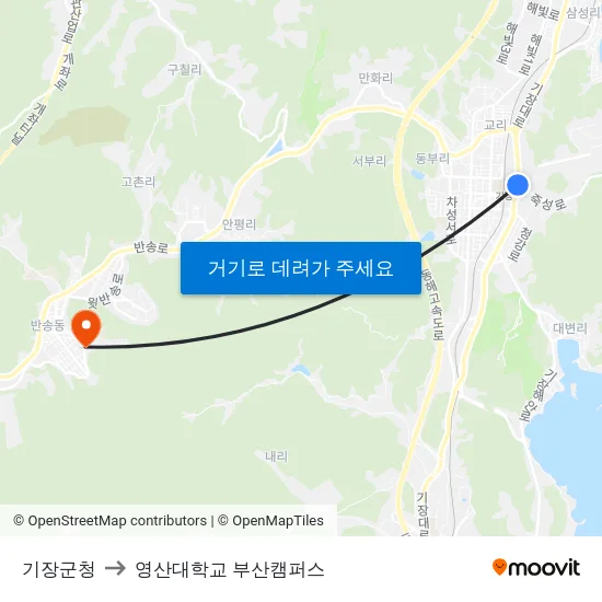 기장군청 to 영산대학교 부산캠퍼스 map