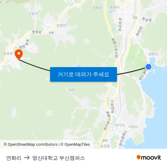연화리 to 영산대학교 부산캠퍼스 map