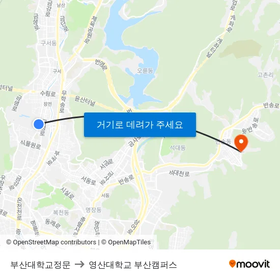 부산대학교정문 to 영산대학교 부산캠퍼스 map