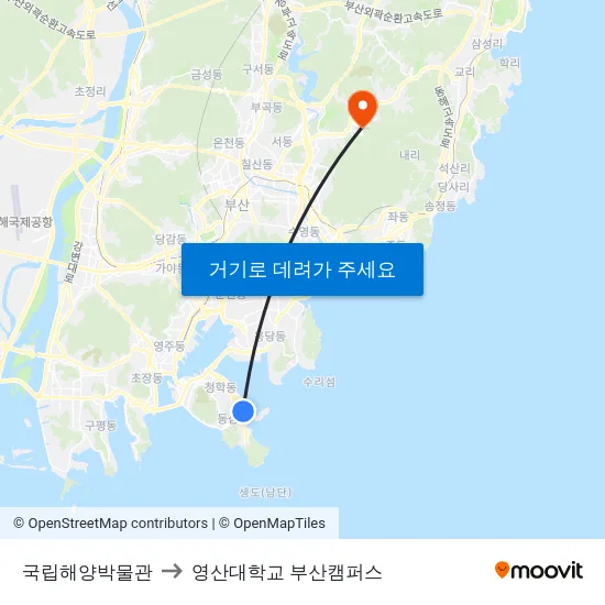 국립해양박물관 to 영산대학교 부산캠퍼스 map