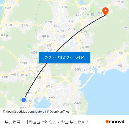부산컴퓨터과학고교 to 영산대학교 부산캠퍼스 map