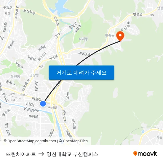 뜨란채아파트 to 영산대학교 부산캠퍼스 map