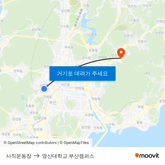 사직운동장 to 영산대학교 부산캠퍼스 map