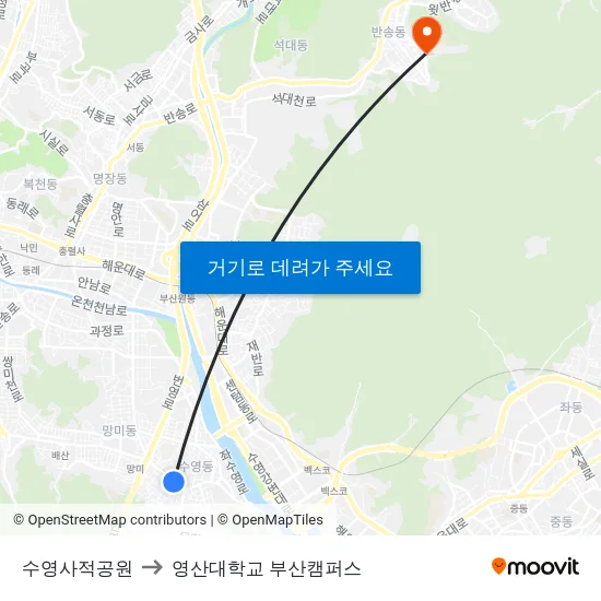 수영사적공원 to 영산대학교 부산캠퍼스 map