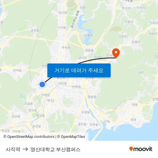사직역 to 영산대학교 부산캠퍼스 map