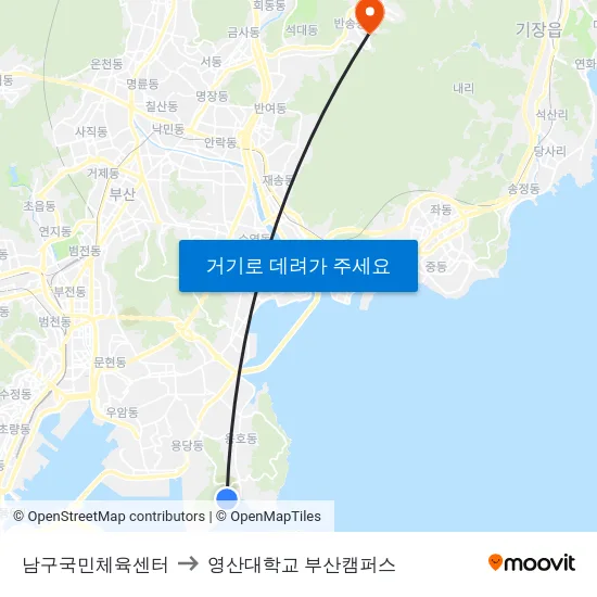 남구국민체육센터 to 영산대학교 부산캠퍼스 map