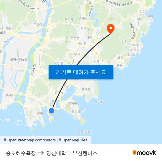 송도해수욕장 to 영산대학교 부산캠퍼스 map
