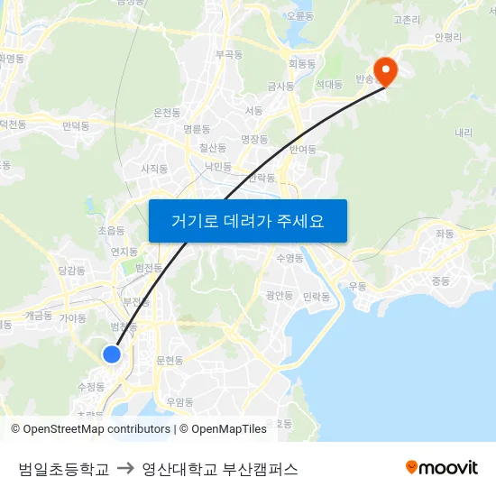 범일초등학교 to 영산대학교 부산캠퍼스 map