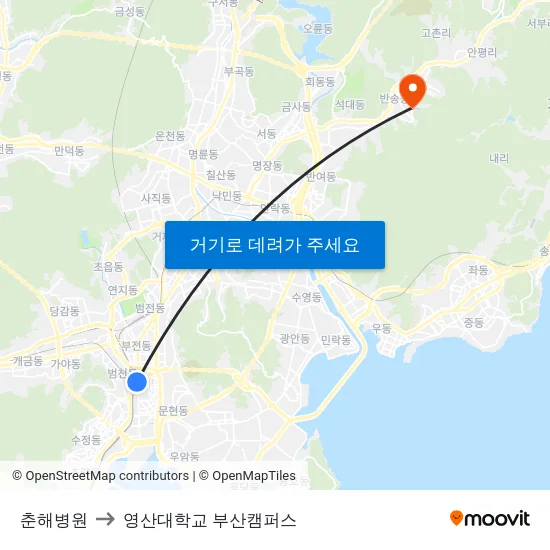 춘해병원 to 영산대학교 부산캠퍼스 map