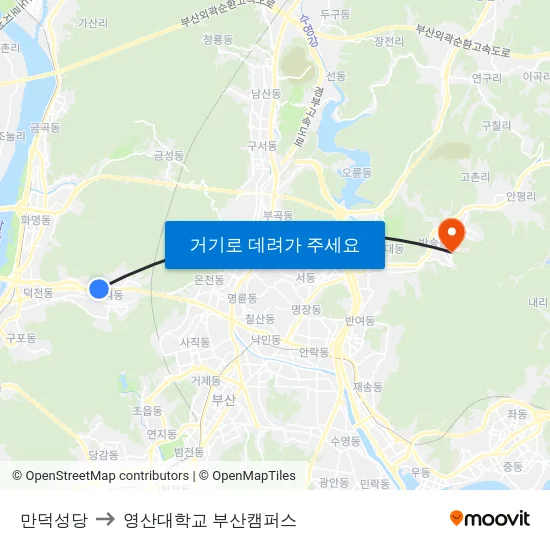 만덕성당 to 영산대학교 부산캠퍼스 map