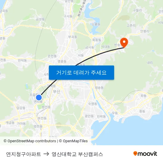 연지청구아파트 to 영산대학교 부산캠퍼스 map