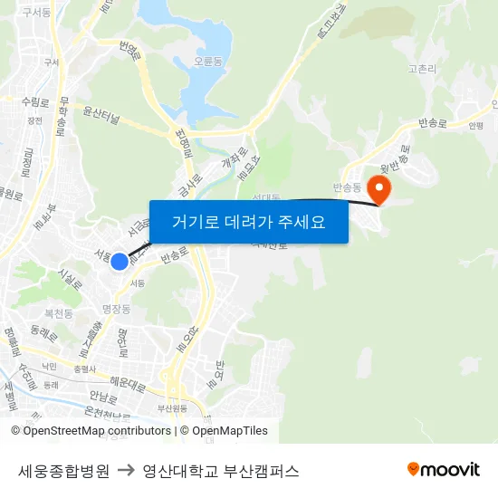 세웅종합병원 to 영산대학교 부산캠퍼스 map