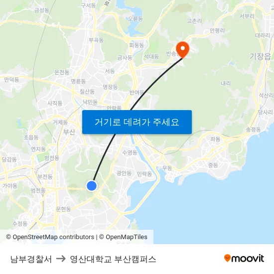남부경찰서 to 영산대학교 부산캠퍼스 map